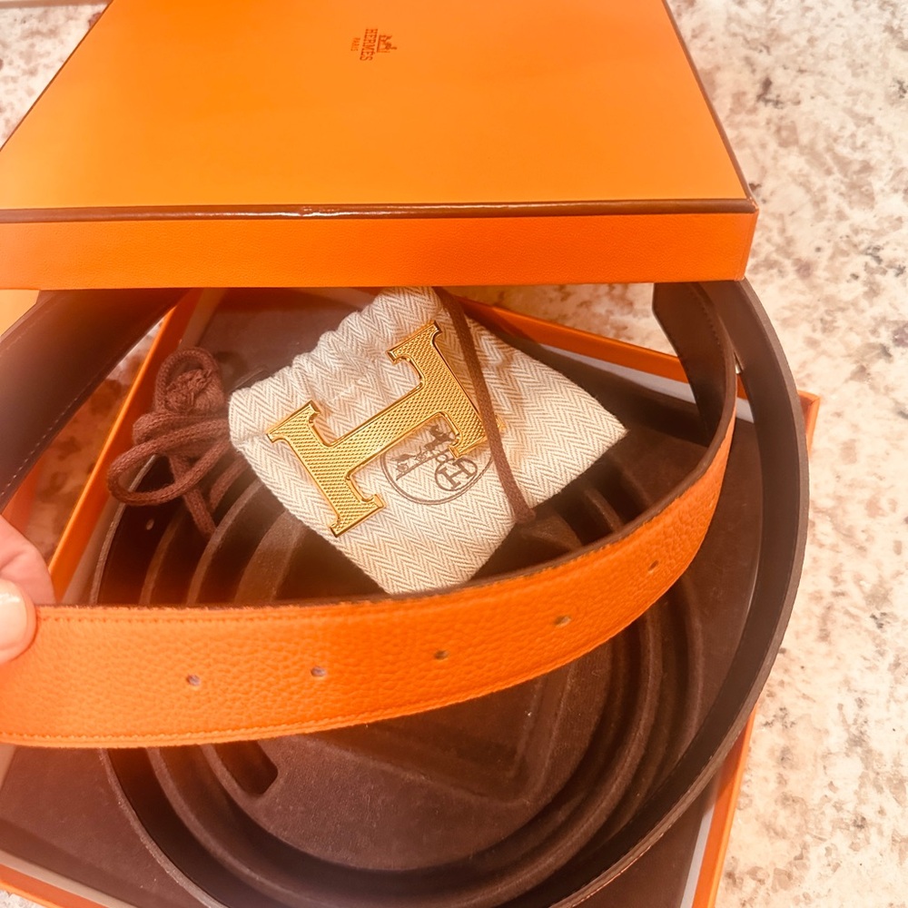 Hermes Orange and Gold Belt Luxurious Accessory